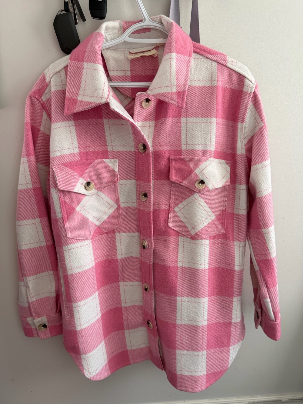 Pink Plaid Button-Front Shacket - Stitch & Stone